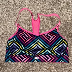 VSX Women's Vibrant Geometric Sports Bra - Pink, Blue, Yellow